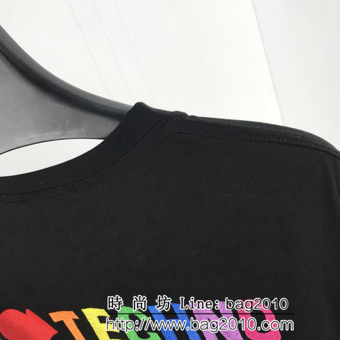 BALENCIAGA巴黎世家 19SS早春新款 背後彩色I Love Techno刺繡 黑色短袖 男女同款 ydi2522